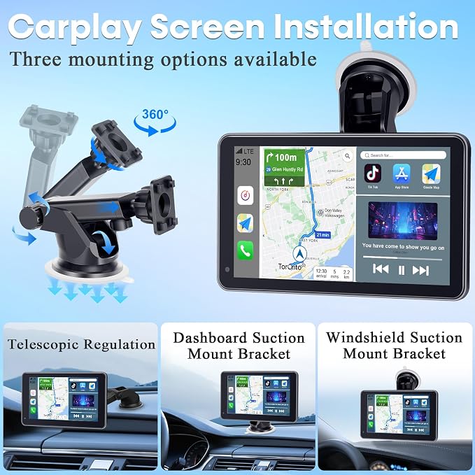 Carplay for Apple Portable Car Screen: Easy Setup 7 Inch Android Auto - Wireless Car Play Touchscreen with GPS Navigation,Bluetooth, FM,AirPlay Mirroring,Siri for Commuters and Older Cars