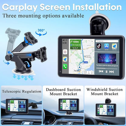 Carplay for Apple Portable Car Screen: Easy Setup 7 Inch Android Auto - Wireless Car Play Touchscreen with GPS Navigation,Bluetooth, FM,AirPlay Mirroring,Siri for Commuters and Older Cars