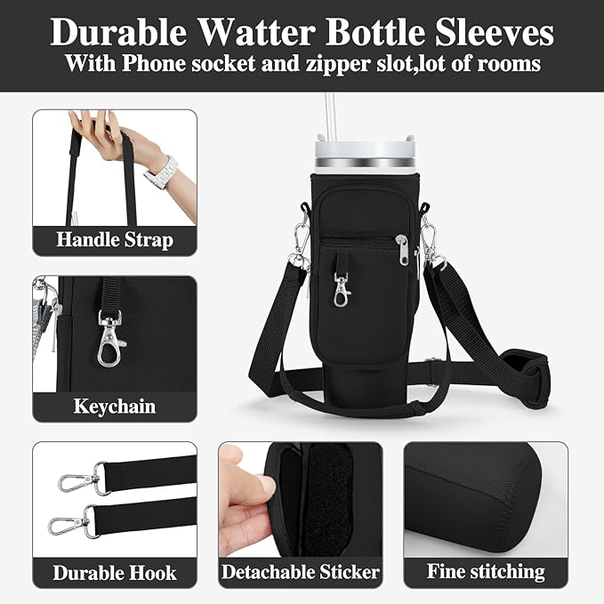 linmaya Water Bottle Carrier Bag for Stanley Cup 40/30oz with Phone Holder Pockets,Neoprene Water Bottle Cross-body Bag with Adjustable Shoulder & Hand Strap Stanley Cup Accessories