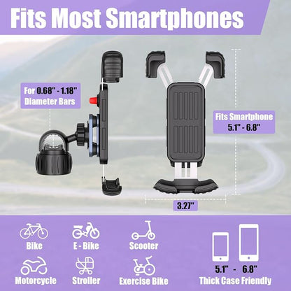 TXV Motorcycle Phone Mount Holder - Upgrade Vibration Dampener - 360° Rotatable Bicycle Phone Holder, Bike Scooter Handlebar Phone Clip for 5.1" - 6.8" Smartphones