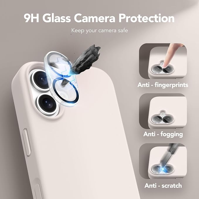 GONEZ Magnetic for iPhone 16 Case, Compatible with MagSafe, [Screen Protector + Camera Lens Protector], Liquid Silicone Shockproof Protective Phone Case for iPhone 16 6.1", Stone
