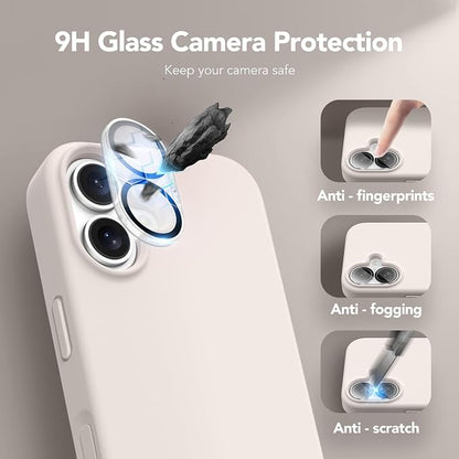 GONEZ Magnetic for iPhone 16 Case, Compatible with MagSafe, [Screen Protector + Camera Lens Protector], Liquid Silicone Shockproof Protective Phone Case for iPhone 16 6.1", Stone