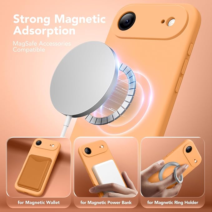 Magnetic for iPhone Air Case, Compatible with MagSafe, [Full Camera Protection][Screen Protector] Silicone Shockproof Protective Phone Case for iPhone 17 Air 6.5", Cantaloupe