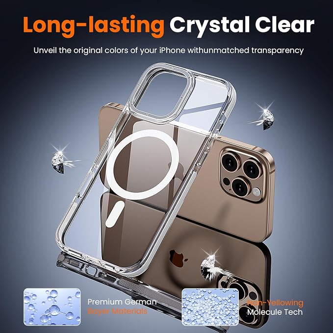 3 in 1 for iPhone 16 Pro Case Clear with MagSafe, Yellowing-Resistant Acrylic Back, Shockproof Guard Corners, Military-Grade Protection for iPhone 16 Pro Phone Case 6.3 inch Clear Bumper