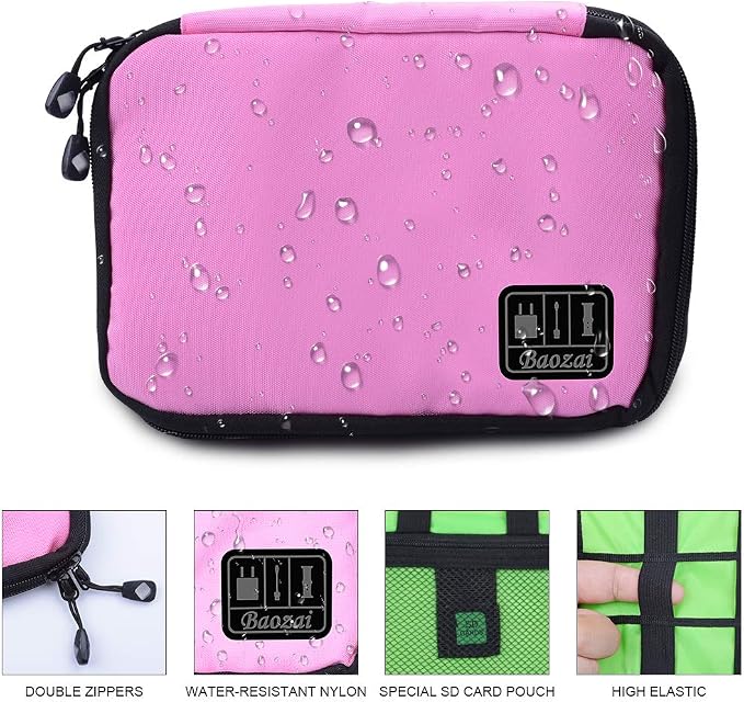baozai Smart Watch Bands Organizer, Waterproof Portable Electronics Travel Accessories Organizer Bag for Watch Bands, Cable, Charger, Headset, SD Card, Pink