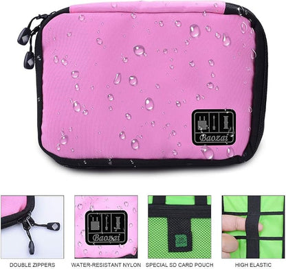 baozai Smart Watch Bands Organizer, Waterproof Portable Electronics Travel Accessories Organizer Bag for Watch Bands, Cable, Charger, Headset, SD Card, Pink