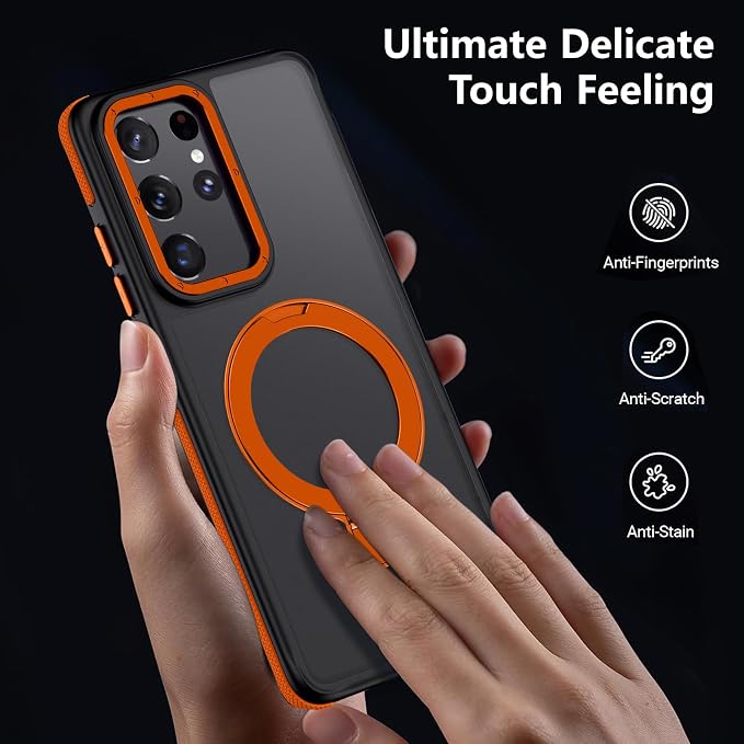 for Samsung Galaxy S21 Ultra Case, Magnetic Adjustable Ring Stand [Fit for Magsafe], [Military-Grade Shockproof Protection] Phone Case for S21 Ultra Case with Kickstand&Ring Holder (Orange)2