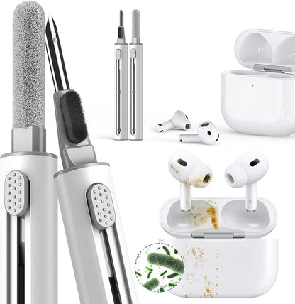 Inesore Cleaner Kit for Airpods Pro 3 2 1 Series,Multi-Function Cleaning Pen Tool for Earbuds Headphone iPhone Camera Electronic Devices,with Soft Brush Flocking Sponge -White