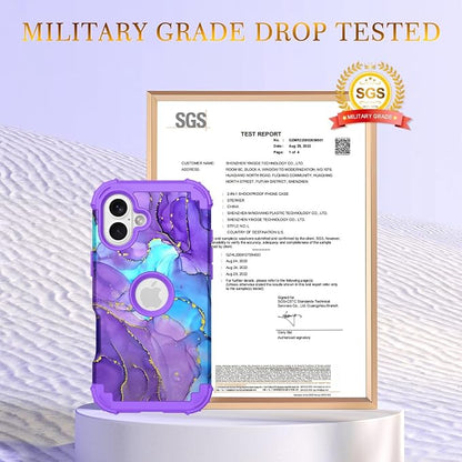 Hocase for iPhone 16 Case 6.1", Heavy Duty Shockproof Protection Soft Silicone Rubber+Hard Plastic Bumpers Hybrid Protective Case for iPhone 16 2024 - When Purple Meets Blue