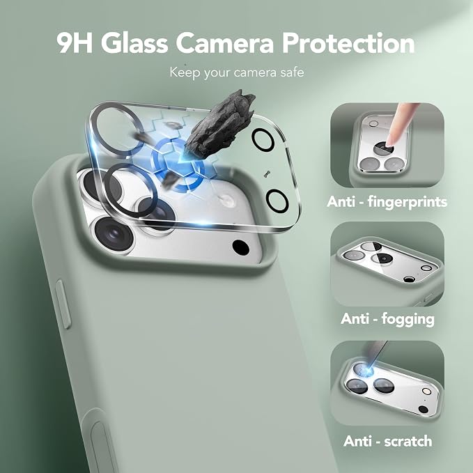 GONEZ Magnetic for iPhone 17 Pro Case, Compatible with MagSafe, [Screen Protector + Camera Lens Protector], Liquid Silicone Anti-Scratch Shockproof Protective Phone Case 6.3 inch, Calke Green