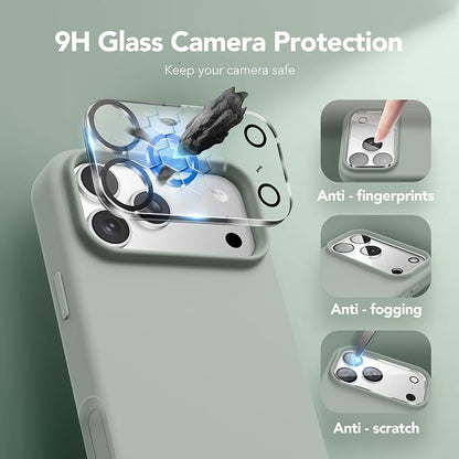 GONEZ Magnetic for iPhone 17 Pro Case, Compatible with MagSafe, [Screen Protector + Camera Lens Protector], Liquid Silicone Anti-Scratch Shockproof Protective Phone Case 6.3 inch, Calke Green