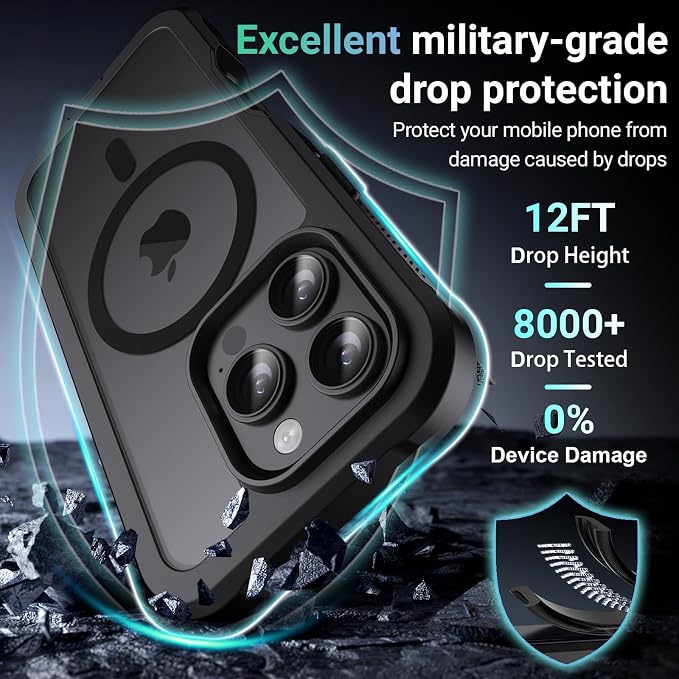 jaroco Magnetic for iPhone 16 Pro Case, [Compatible with MagSafe][Military Grade Drop Protection][Heavy Duty Protection][Non-Slip][Shockproof] 2-Layer Durable Bumper Phone Case 6.3''-Black