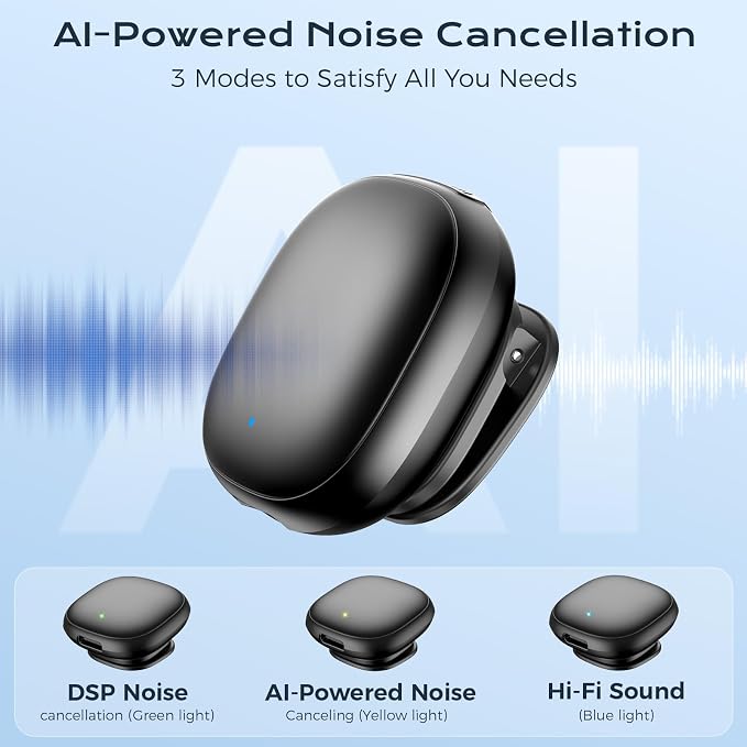 Wireless Lavalier Microphone for iPhone/Android, Lapel Mics with Lighting/USB-C Plug-Play, AI Noise Cancellation, 35H Battery Life, 164ft Range for Stream, Vlogging & Podcast, Magnetic Clip Mic