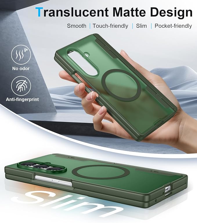 for Samsung Galaxy Z Fold 8 Ultra Case,[Compatible with MagSafe][Built-in HD Screen Protector & Kickstand][Hinge Protection] Translucent Matte Shockproof Phone Case for Z Fold 8 Ultra,Green