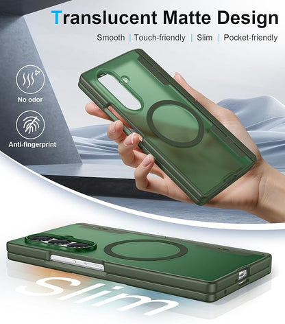 for Samsung Galaxy Z Fold 8 Ultra Case,[Compatible with MagSafe][Built-in HD Screen Protector & Kickstand][Hinge Protection] Translucent Matte Shockproof Phone Case for Z Fold 8 Ultra,Green