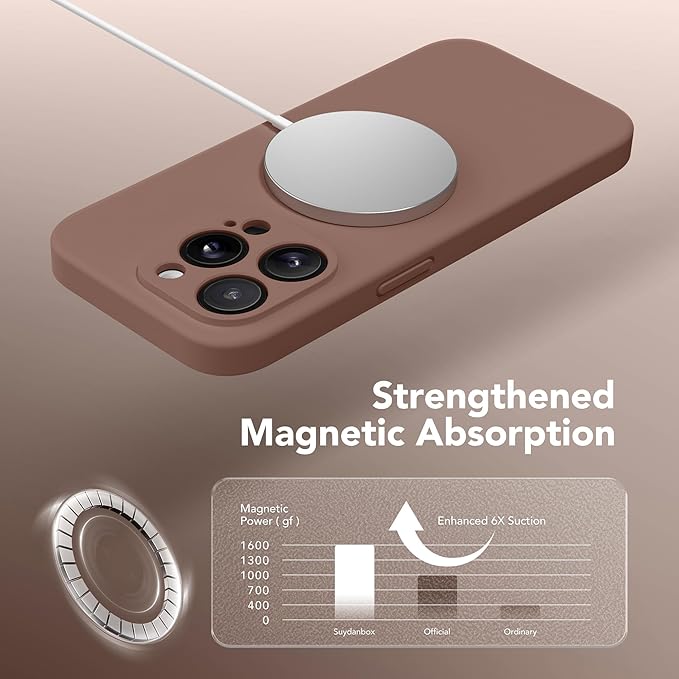 Magnetic for iPhone 13 Pro Max Case, Compatible with MagSafe, [Full Camera Protection][Screen Protector] Silicone Shockproof Protective Phone Case for iPhone 13 Pro Max 6.7", Brown