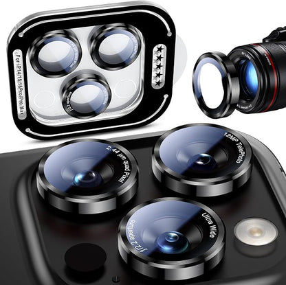 Uyiton for iPhone (17/16/15/14 Pro Max) and iPhone (17/16/15/14 Pro) Camera Lens Protector - Military-Grade Tempered Glass Metal Camera Cover, Easy to Install, Black