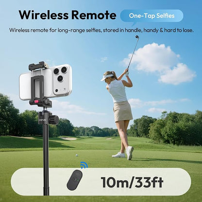 ULANZI MT-44B Phone Tripod, 59'' Auto Open Phone Stand with Dual Camera Set up, 360° Ball Head, Extendable Selfie Stick w Cold Shoe for Filming/Selfie in Vlog, Family Gatherings, Black