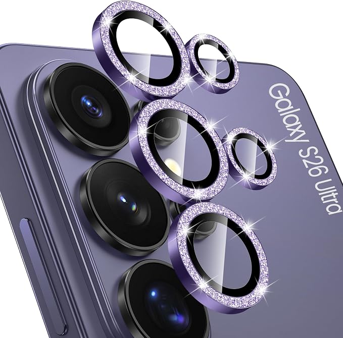 Tensea (3+2PCS Compatible with Samsung Galaxy S26 Ultra Camera Lens Protector, 9H Tempered Glass Camera Cover Screen Protector Metal Individual Ring [Installation Tray][Case Friendly]
