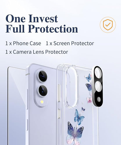 GVIEWIN for Samsung Galaxy S25 Edge Case, Clear Floral Shockproof Protective Women Phone Case, Non-Yellowing, Screen&Camera Lens Protector for Galaxy S25 Edge 6.7",Colorful Butterfly