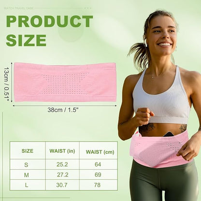 Slim Running Belt, Running Fanny Pack Phone Holder for Women Men Waist Bag Moisture Wicking Storage Belts Bag- Fitting for (Storage Phone-Travel- Sports- Hiking) Pink & L
