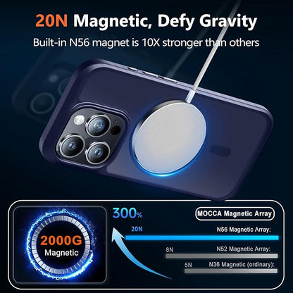 MOCCA Strong Magnetic for iPhone 15 Pro Case, [Compatible with Magsafe][13FT Military Drop Protection] Slim Translucent Matte Shockproof Case for iPhone 15 Pro Phone Case 6.1'', Deep Blue