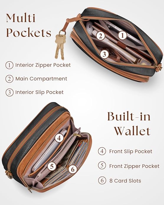 Crossbody Bags with Built-in Wallet, Anti-Theft Travel Purse with Card Slots, Trendy Vegan Shoulder Bag for Women Men