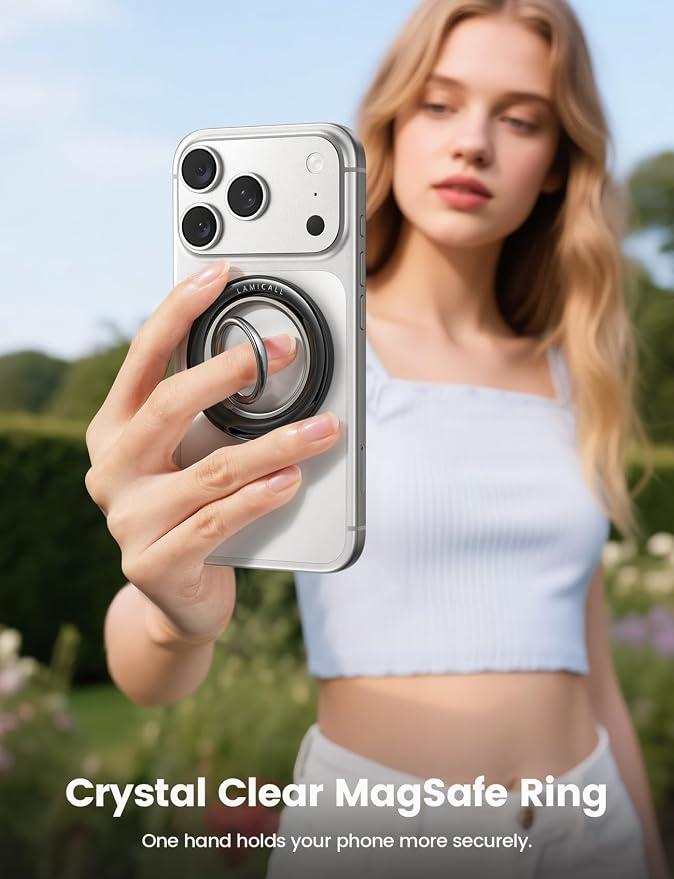 Lamicall for MagSafe Magnetic Phone Ring Grip - 360° Rotating Ring Holder with [Smooth Damping], Crystal Clear Finger Grip Kickstand, Strong Mag Safe Accessories for iPhone 17 Pro Max Air, All Phones