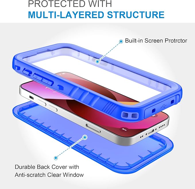 SPORTLINK Compatible with iPhone 13 Mini Waterproof Case - Full Body Shockproof Dustproof Phone Screen Protector Rugged Waterproof Case for iPhone 13 Mini 5.4 Inches Blue
