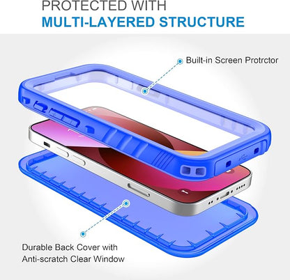 SPORTLINK Compatible with iPhone 13 Mini Waterproof Case - Full Body Shockproof Dustproof Phone Screen Protector Rugged Waterproof Case for iPhone 13 Mini 5.4 Inches Blue