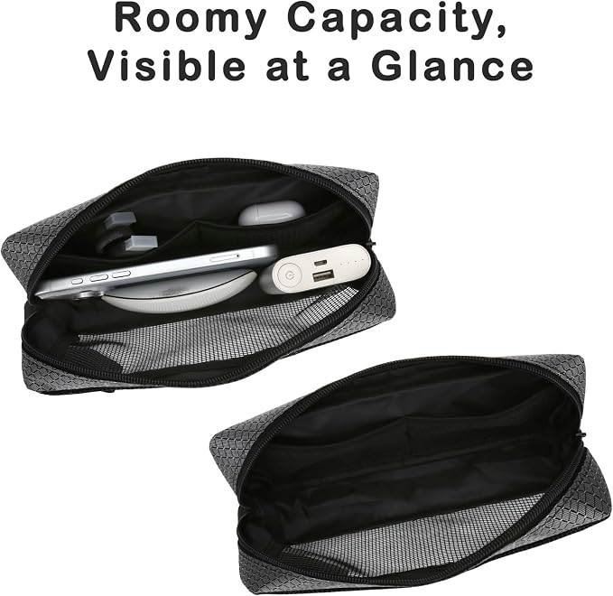 E-Tree Mesh Tech Pouch,Electronics Organizer Case Bag,Travel Accessories | portable laptop charger organizer with handle strap,for cable,cord,power bank,electric computer accessories