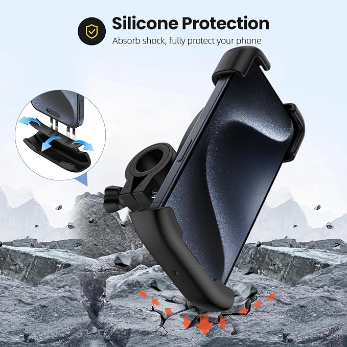 Bike Phone Holder, Motorcycle Phone Mount 360°Rotatable Handlebar Cell Phone Clamp Scooter Phone Clip for iPhone 17 Pro Max/17e/16/15/14/13,Galaxy S26 Ultra/S25/A17/A16/A57 and More 4.7"-7.3" Phones