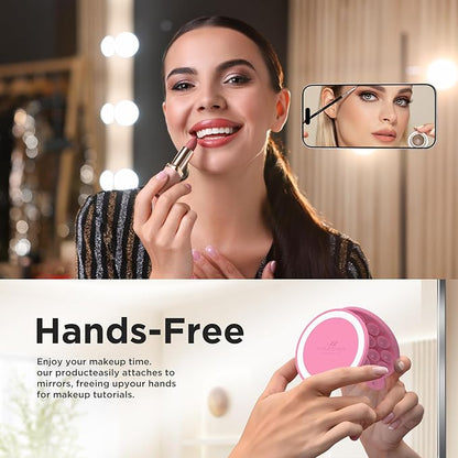Magnetic Suction Cup Phone Mount with MagSafe, Silicone Hands-Free Grip Holder for iPhone Case and Android, Mirror Shower Phone Stand for Makeup FaceTime Gym Kitchen Bathroom, Tender Pink
