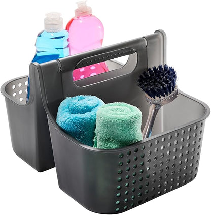 madesmart Portable Shower Caddy Tote with Soft Handle, Plastic Organizer for Soap, Shampoo & Bath Essentials, Carbon