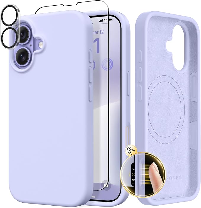 GONEZ Magnetic for iPhone 17 Case, Compatible with MagSafe, [Screen Protector + Camera Lens Protector], Liquid Silicone Anti-Scratch Shockproof Protective Phone Case 6.3 inch, Lilac