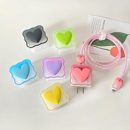 18W/20W 5 in 1 Clear Charger Cover Compatible with iPhone 11/12/13/14/15 Pro Max & MacBook Neo 13 Inch, DIY 3D Love Heart Waves Soft TPU Charger Protector Case & Cute Cable Protector, Purple