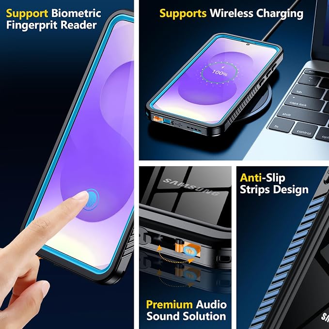 SPIDERCASE Upgraded for Samsung Galaxy S25 Case Waterproof,Built-in Screen & Camera Lens Protector[IP68 Underwater] [Military Grade Shockproof] Full Body Protection Phone Case,Blue/Clear