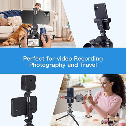 Koolehaoda Phone Tripod Mount, Universal Smartphone Holder 360° Rotates and 180° Tilts Adjustable with 2 Cold Shoe and 1/4" Screw for iPhone, Android Cell Phone, Selfie Stick, Camera Stand