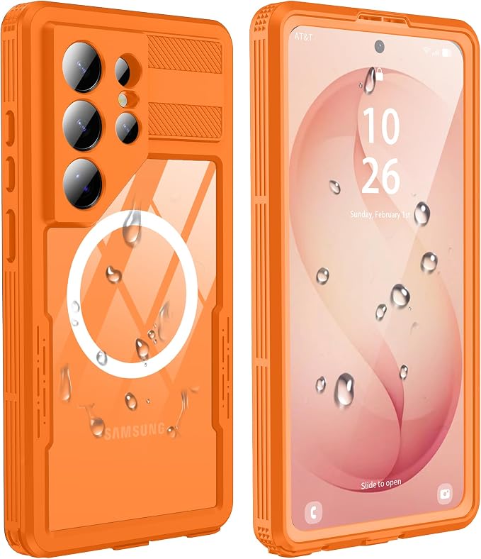 GOLDJU for Samsung Galaxy S26 Ultra Case Waterproof, S26 Ultra Case with Built-in Screen & Lens Protector, Shockproof Full Body Protection Phone Case, Compatible with MagSafe/Wireless Charging, Orange
