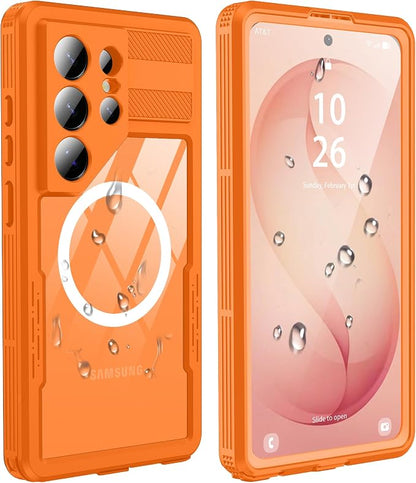 GOLDJU for Samsung Galaxy S26 Ultra Case Waterproof, S26 Ultra Case with Built-in Screen & Lens Protector, Shockproof Full Body Protection Phone Case, Compatible with MagSafe/Wireless Charging, Orange