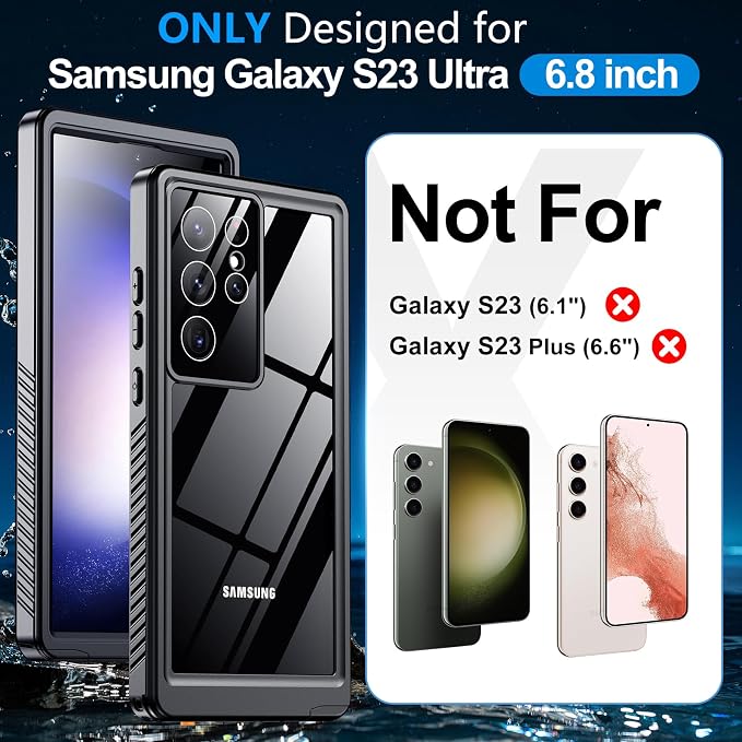 MOZOTER for Samsung Galaxy S23 Ultra Case Waterproof,[IPX8 Underwater Case][Full Body Shockproof & Military Dropproof]Clear Sound Quality Built-in Screen Protector for Samsung S23 Ultra 6.8 inch-Black