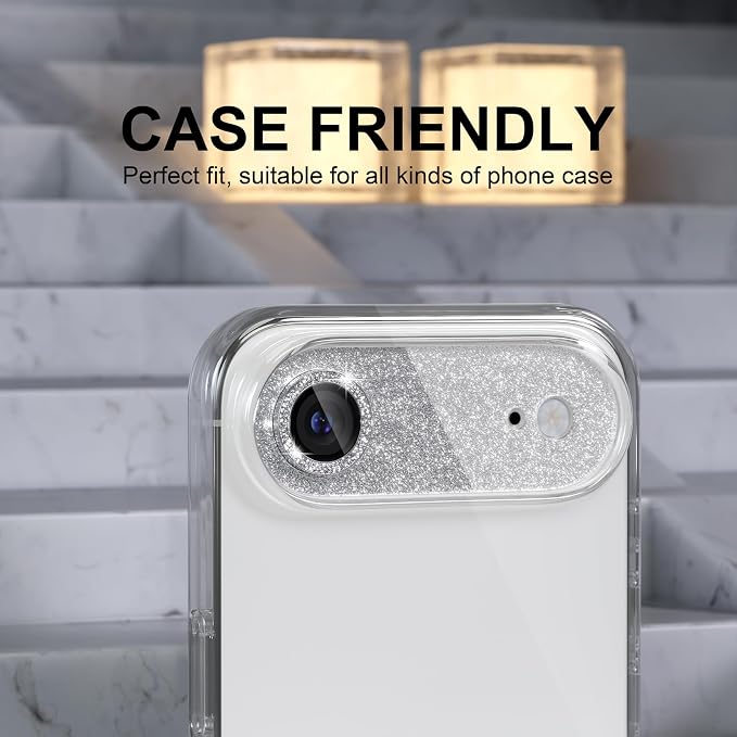 Choiche Compatible for iPhone 17 Air Camera Lens Protector, Bling Camera Cover with 9H Tempered Glass Lens Screen Protector Metal Ring Decoration Accessories 6.5-inch (Glitter-Silver)