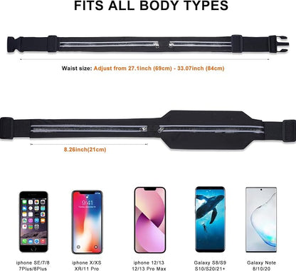 Running Belt Fanny Pack for Men Women, Runner Marathon Jogging Waist Pack Sport Workout Exercise Fitness Phone Holder Belt for Men Women Jogger Slim Waistband Black