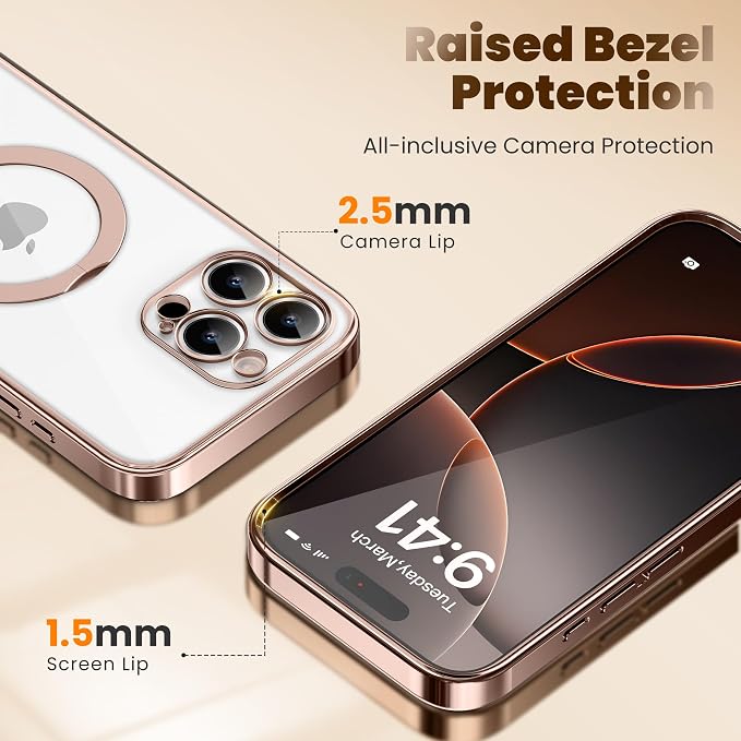 Desert Titanium for iPhone 16 Pro Case With 360° Spin Magnetic Stand,[Compatible With Magsafe] [Military Protection][Built-in Ring Holder]Camera Control Phone Case for 16 Pro,Rose Gold/Clear