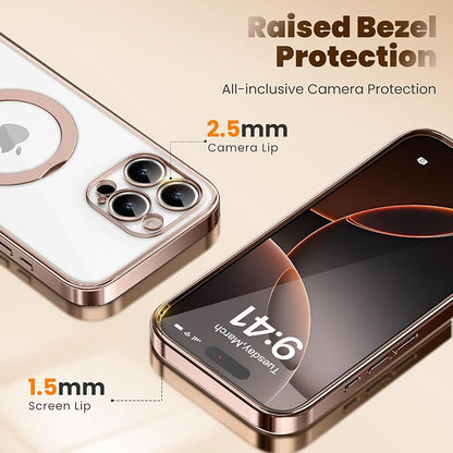 Desert Titanium for iPhone 16 Pro Case With 360° Spin Magnetic Stand,[Compatible With Magsafe] [Military Protection][Built-in Ring Holder]Camera Control Phone Case for 16 Pro,Rose Gold/Clear