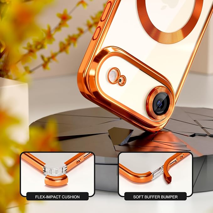 Misea Magnetic for iPhone 17 Air Case Compatible with MagSafe [Never Yellowing] [Military Grade Drop Protection] Full Camera Lens Protector Plating Soft Clear Phone Case for Women, Cosmic Orange