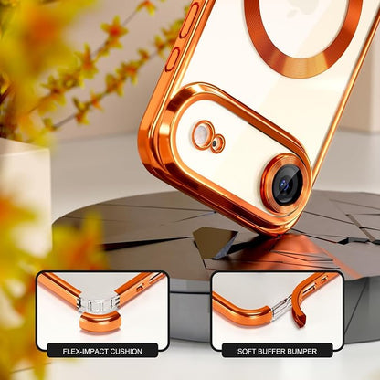 Misea Magnetic for iPhone 17 Air Case Compatible with MagSafe [Never Yellowing] [Military Grade Drop Protection] Full Camera Lens Protector Plating Soft Clear Phone Case for Women, Cosmic Orange
