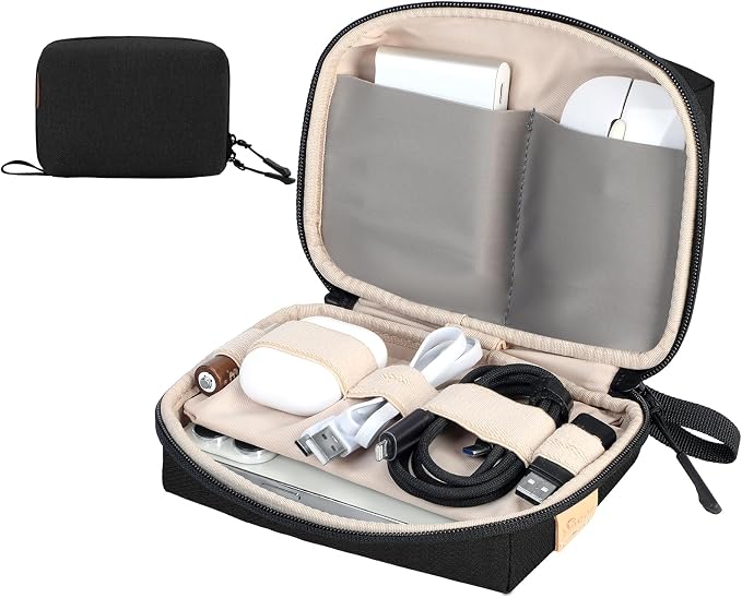 SIMTOP Small Tech Case Organizer for Cords Chargers Earbuds Travel Pouch | Small tech bag pouch for cables charger earbuds phone cords power bank soft padded case purse backpack office commute travel