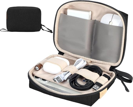 SIMTOP Small Tech Case Organizer for Cords Chargers Earbuds Travel Pouch | Small tech bag pouch for cables charger earbuds phone cords power bank soft padded case purse backpack office commute travel