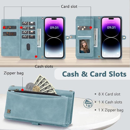 Wallet Case for iPhone 14 Pro Max with Card Holder/Crossbody Wallet/Strap| RFID Blocking | Magnetic | Kickstand | Detachable | PU Leather Phone Case for iPhone 14 Pro Max,6.7 in,Blue